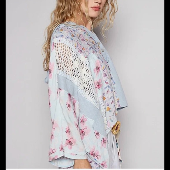 New POL Bohemian Floral Patchwork Hooded Top - Picture 3 of 6